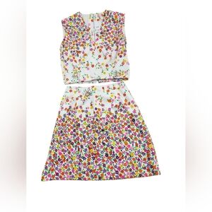 SALE 1960s -70s Crop Top Vintage Floral Rhinestone 2 Piece Dress